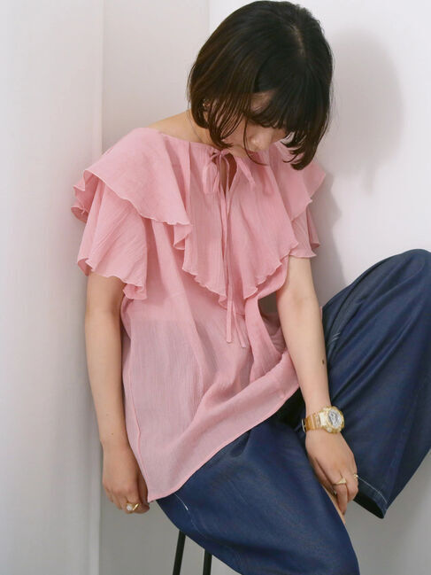 Samansa Mos2 blue「◎フリルブラウス」|シャツ・ブラウス|