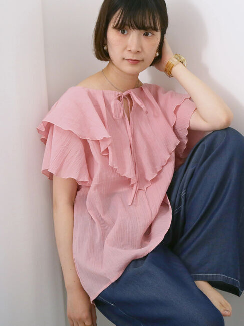 Samansa Mos2 blue「◎フリルブラウス」|シャツ・ブラウス|