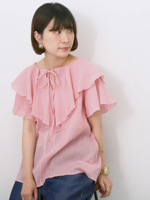 Samansa Mos2 blue「◎フリルブラウス」|シャツ・ブラウス|