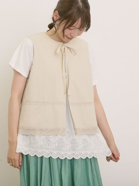 Samansa Mos2「レース付きリボン開きベスト」|ダウンベスト・ベスト|
