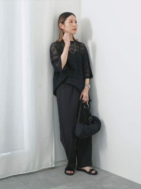 Samansa Mos2 blue「ハイウエストワイドイージーパンツ」|その他|