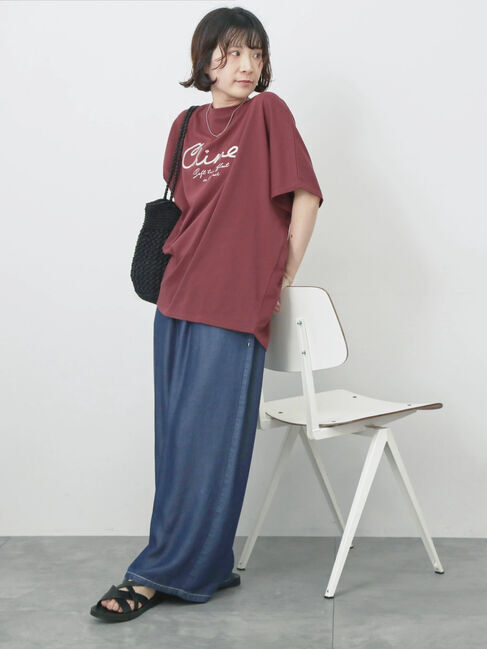 Samansa Mos2 blue「【接触冷感】ドルマンギャザー刺繍Tシャツ」|Tシャツ・カットソー|