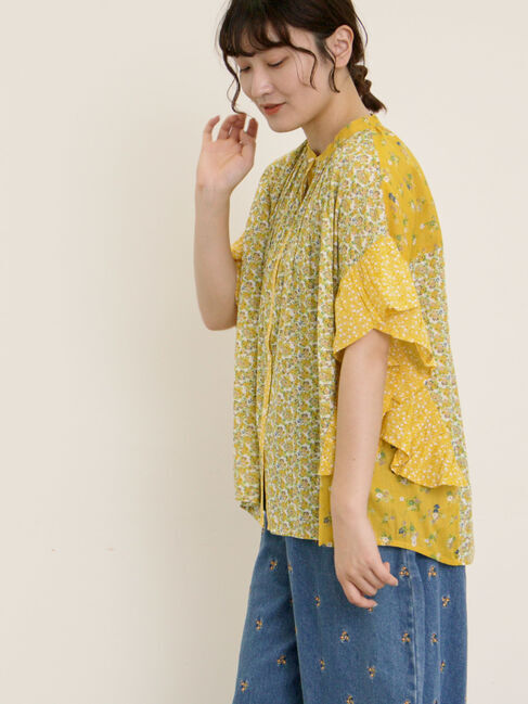 Samansa Mos2「インド柄アソート袖フリルブラウス」|シャツ・ブラウス|