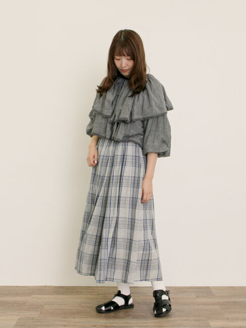 Samansa Mos2「インドボイルチェック柄ギャザースカート」|スカート|