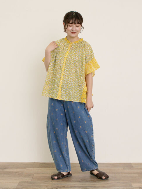 Samansa Mos2「【S/M/Lサイズ】刺繍デニム/ヒッコリーカーブパンツ」|その他|