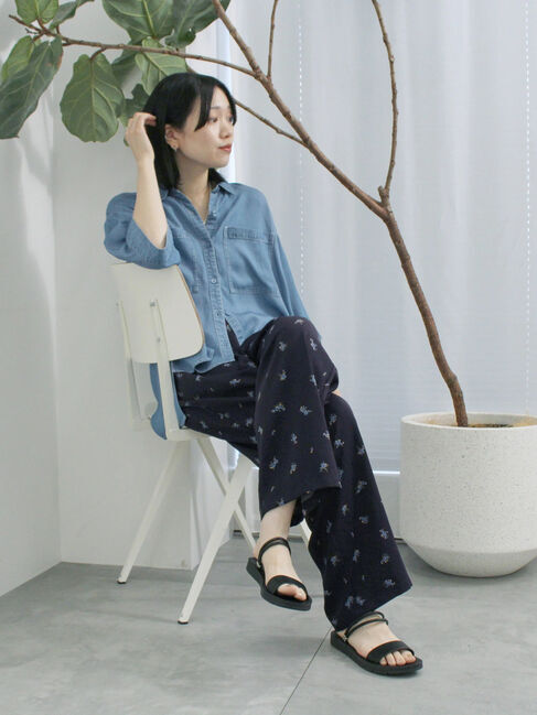 Samansa Mos2 blue「花柄イージーパンツ」|その他|