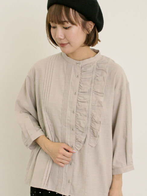 Samansa Mos2「フリルアシンメトリーブラウス」|シャツ・ブラウス|ベージュ