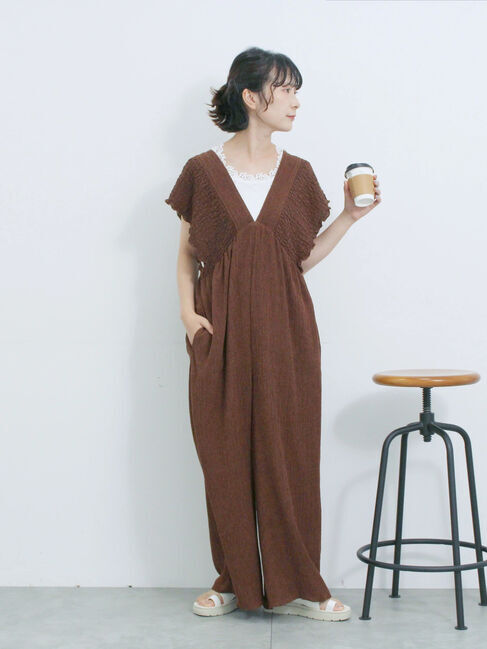 Samansa Mos2 blue「楊柳ワイドロンパース」|その他|