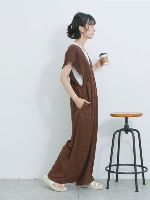 Samansa Mos2 blue「楊柳ワイドロンパース」|その他|