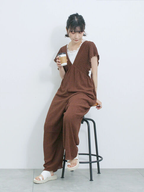 Samansa Mos2 blue「楊柳ワイドロンパース」|その他|