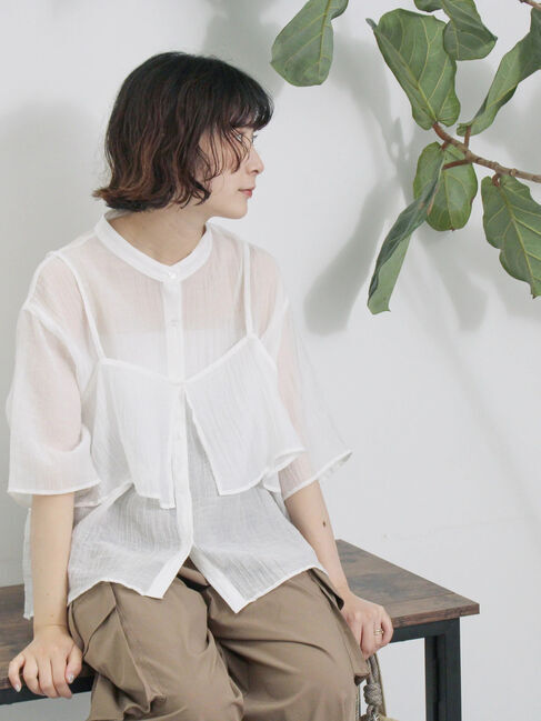 Samansa Mos2 blue「ビスチェドッキングブラウス」|シャツ・ブラウス|オフホワイト