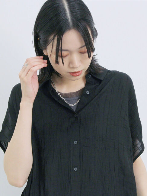 Samansa Mos2 blue「裾ドロスト楊柳シャツ」|シャツ・ブラウス|