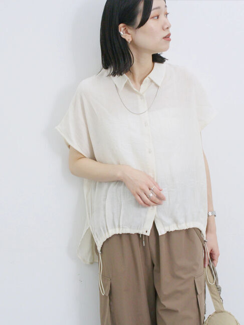 Samansa Mos2 blue「裾ドロスト楊柳シャツ」|シャツ・ブラウス|