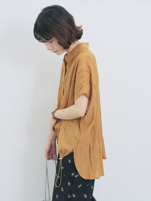 Samansa Mos2 blue「裾ドロスト楊柳シャツ」|シャツ・ブラウス|