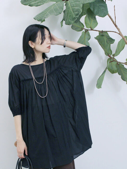 Samansa Mos2 blue「ボイルギャザーチュニック」|シャツ・ブラウス|