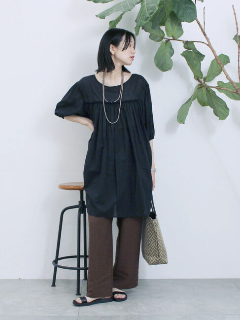 Samansa Mos2 blue「ボイルギャザーチュニック」|シャツ・ブラウス|