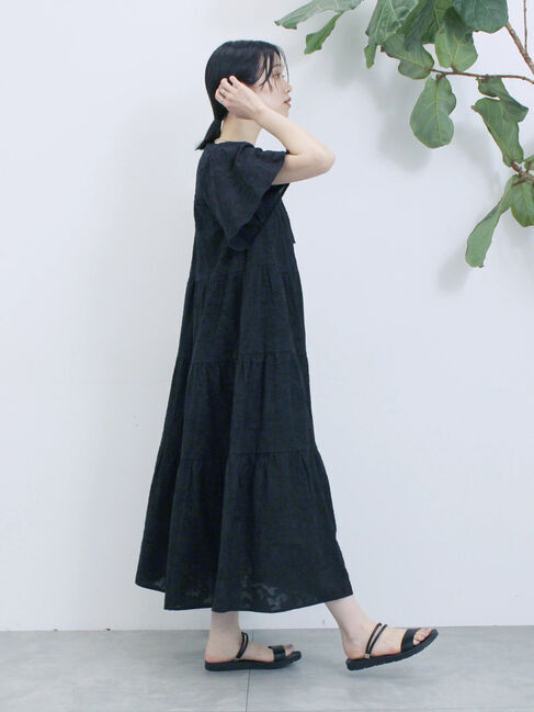 Samansa Mos2 blue「花ジャガードティアードワンピース」|ワンピース|