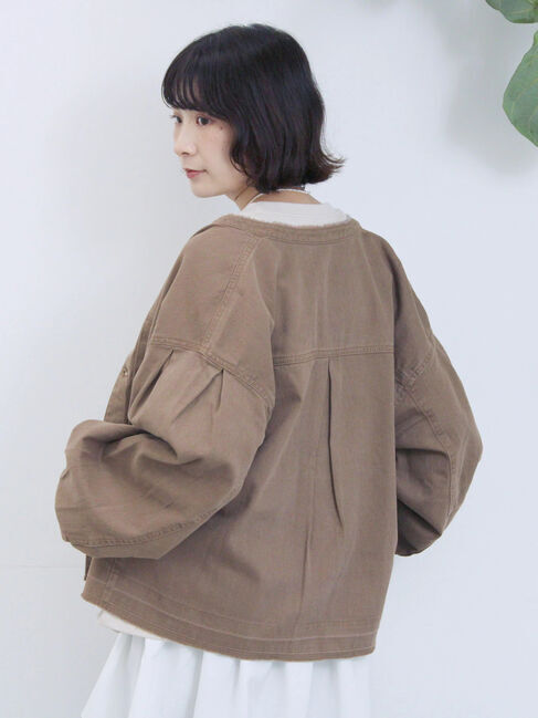 Samansa Mos2 blue「【ECO DENIM 】 ノーカラーブルゾン」|ブルゾン・スタジャン|