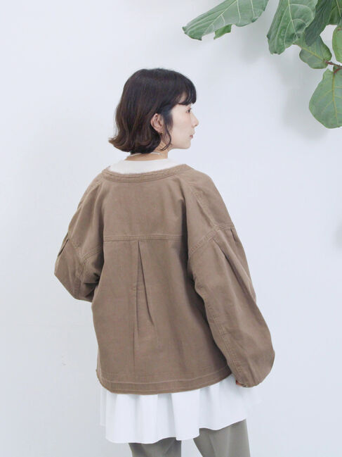 Samansa Mos2 blue「【ECO DENIM 】 ノーカラーブルゾン」|ブルゾン・スタジャン|