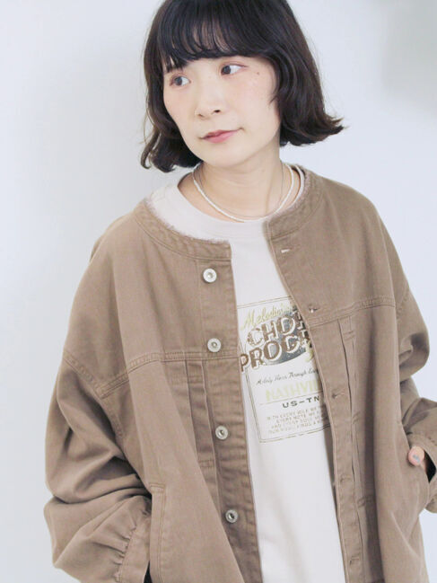 Samansa Mos2 blue「【ECO DENIM 】 ノーカラーブルゾン」|ブルゾン・スタジャン|