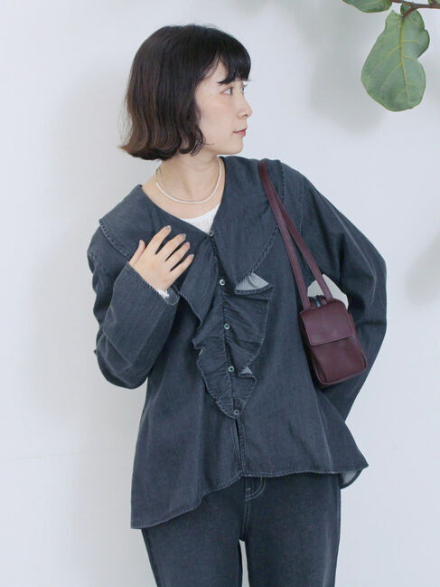 Samansa Mos2 blue「【ECO DENIM 】フリルブラウス」|シャツ・ブラウス|
