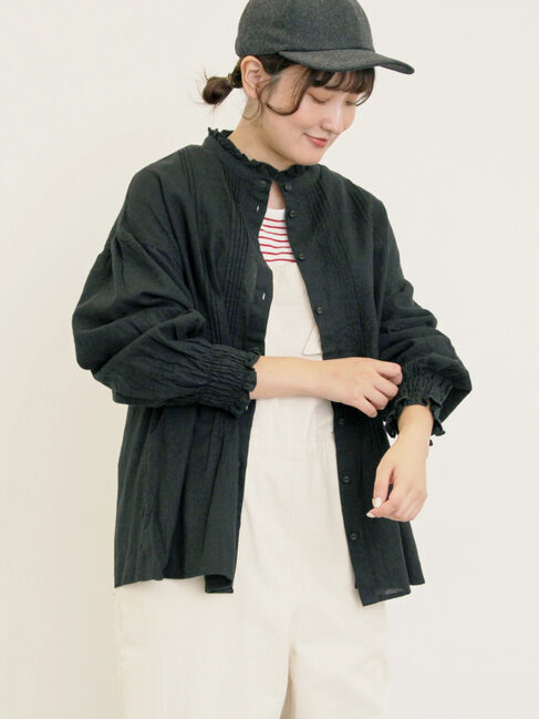 Samansa Mos2「【Cross&times;Linen】ピンタックブラウス」|シャツ・ブラウス|ブラック