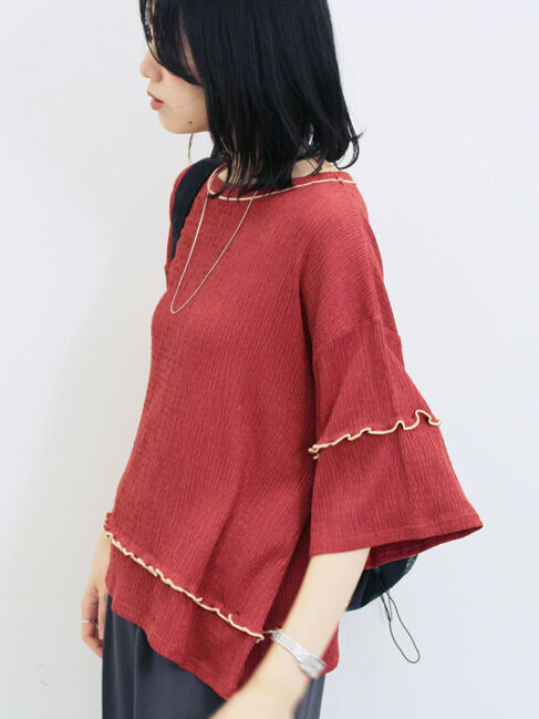 Samansa Mos2 blue「配色メローアソートプルオーバー」|Tシャツ・カットソー|