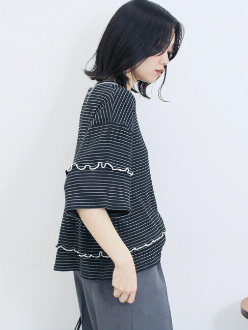 Samansa Mos2 blue「配色メローアソートプルオーバー」|Tシャツ・カットソー|