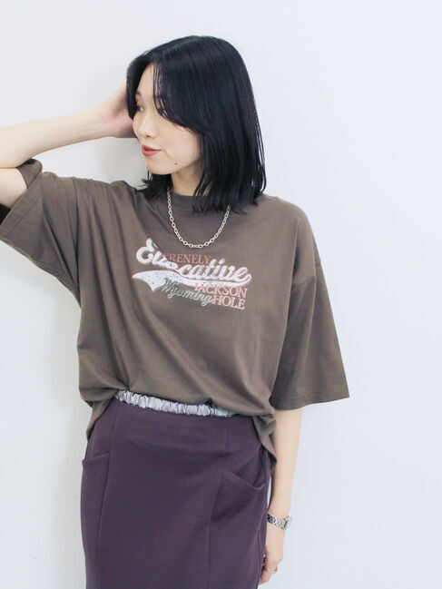 Samansa Mos2 blue「ヴィンテージ風プリントTシャツ」|Tシャツ・カットソー|