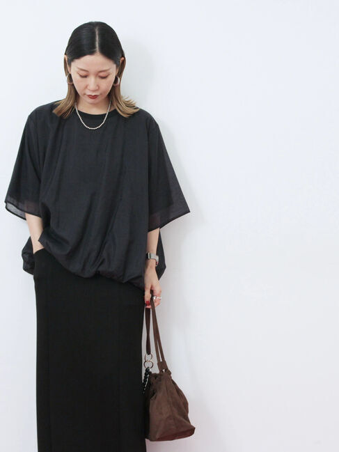 Samansa Mos2 blue「裾バルーンTシャツ」|Tシャツ・カットソー|