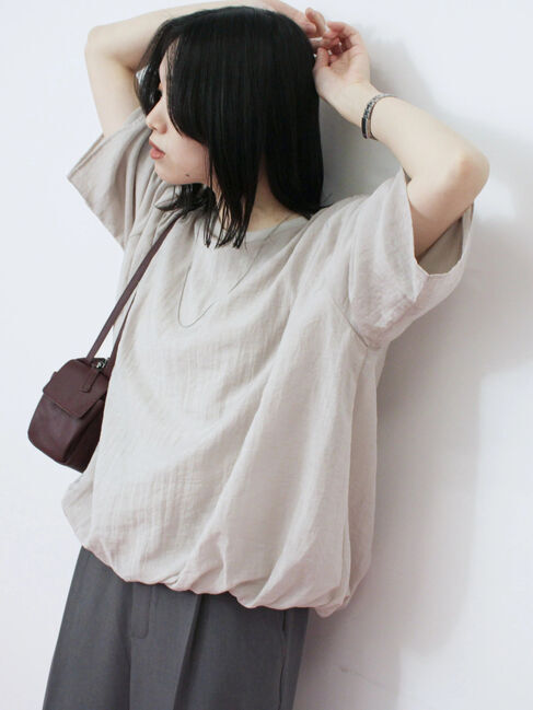 Samansa Mos2 blue「裾バルーンTシャツ」|Tシャツ・カットソー|Ｓグレー
