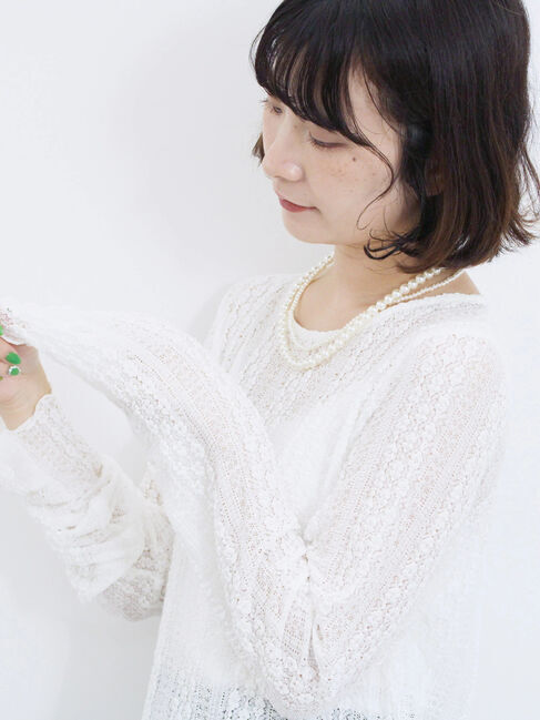 Samansa Mos2 blue「シアーレースロンT」|Tシャツ・カットソー|