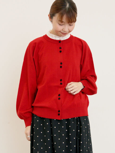 Samansa Mos2「【マシンウォッシャブル/アンチピリング】クルーネックカーディガン」|カーディガン|レッド