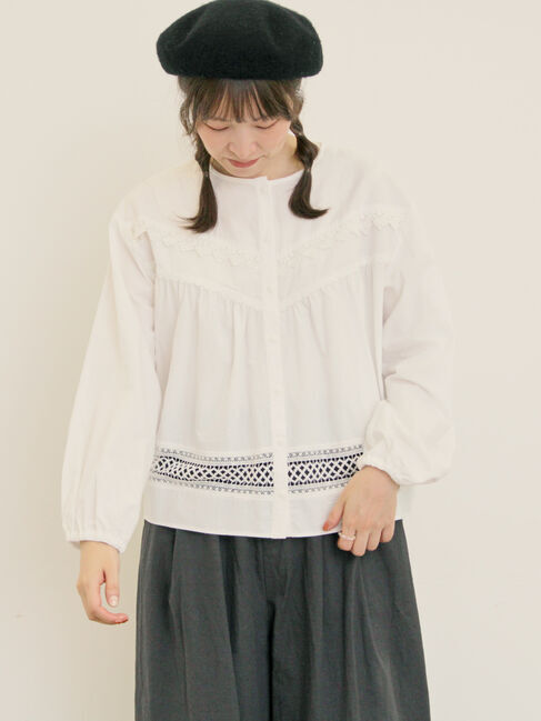 Samansa Mos2「V切替レース前開きブラウス」|シャツ・ブラウス|オフホワイト