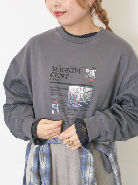 SM2「袖布帛インレイロゴプルオーバー」|Tシャツ・カットソー|チャコールグレー