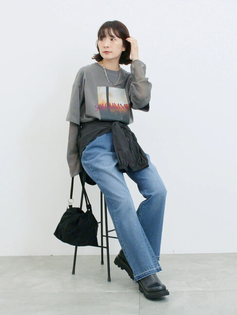 Samansa Mos2 blue「袖シフォンレイヤードプルオーバー」|Tシャツ・カットソー|