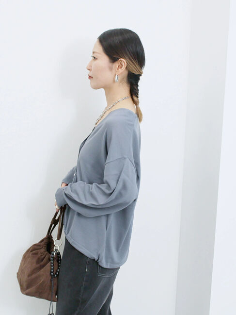 Samansa Mos2 blue「裾ドロストニットカーディガン」|カーディガン|