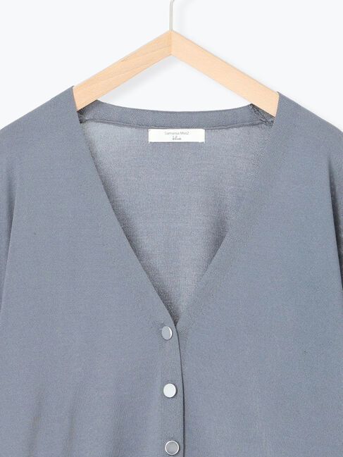 Samansa Mos2 blue「裾ドロストニットカーディガン」|カーディガン|