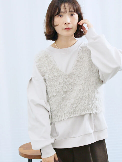 Samansa Mos2 blue「ポンチ袖タックプルオーバー」|Tシャツ・カットソー|