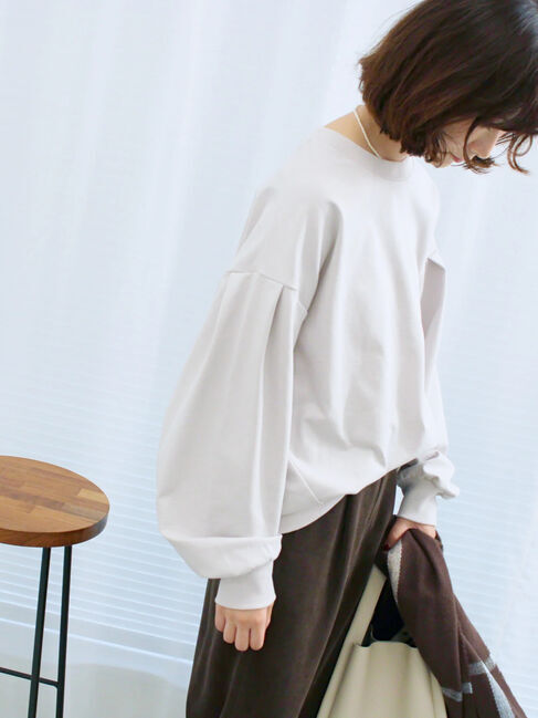 Samansa Mos2 blue「ポンチ袖タックプルオーバー」|Tシャツ・カットソー|