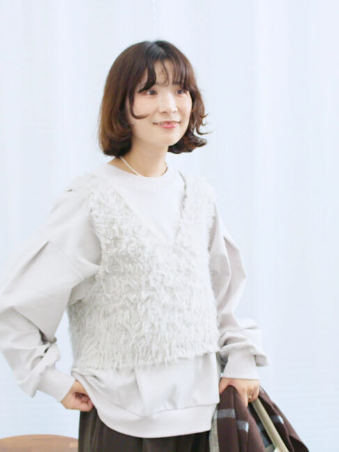 Samansa Mos2 blue「ポンチ袖タックプルオーバー」|Tシャツ・カットソー|