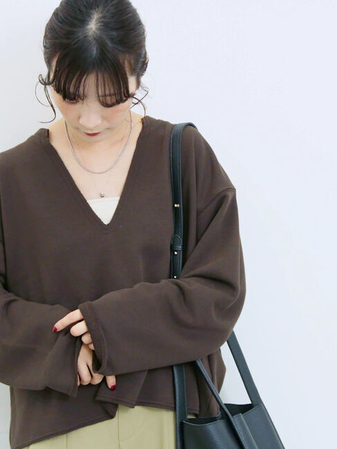 Samansa Mos2 blue「◎裏毛深Vネックプルオーバー」|Tシャツ・カットソー|ダークブラウン