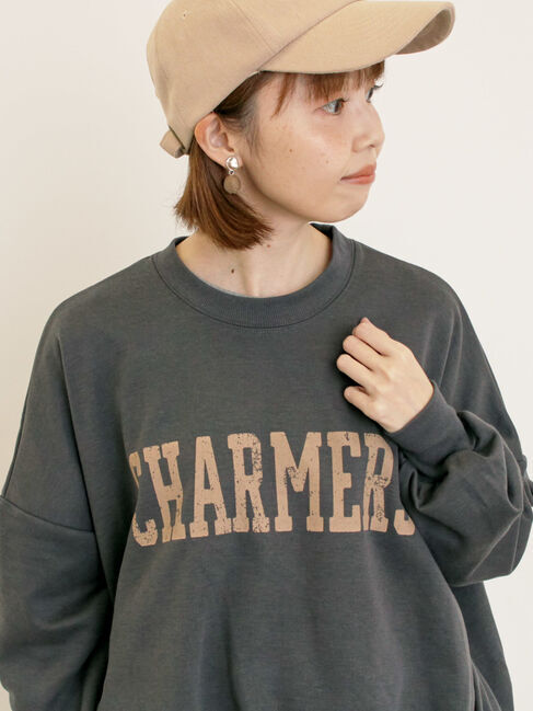 Samansa Mos2「プリントゆるスウェット」|Tシャツ・カットソー|チャコールグレー