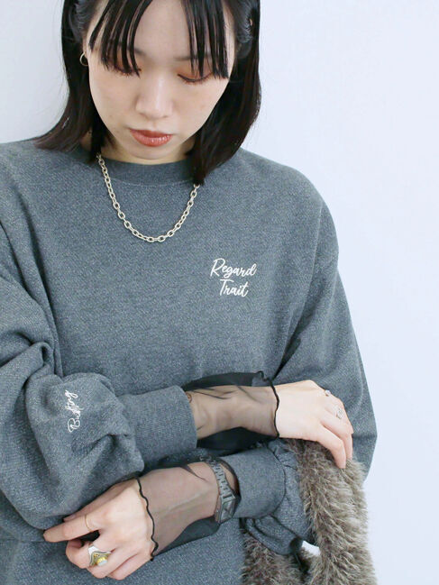 Samansa Mos2 blue「膨れジャガード袖チュールプルオーバー」|Tシャツ・カットソー|