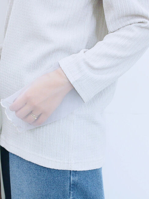 Samansa Mos2 blue「膨れジャガード袖チュールプルオーバー」|Tシャツ・カットソー|