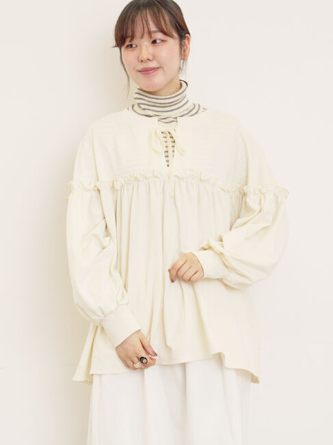 Samansa Mos2「ミニ裏毛切替ギャザープルオーバー」|Tシャツ・カットソー|