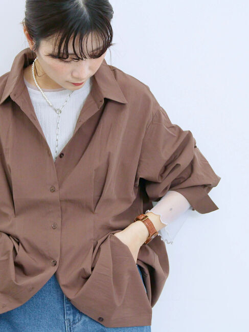 Samansa Mos2 blue「◎マットサテンタックシャツ」|シャツ・ブラウス|