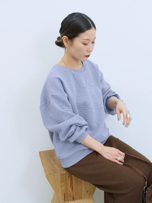 Samansa Mos2 blue「ジャガードダンボールプルオーバー」|Tシャツ・カットソー|