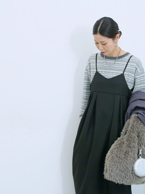 Samansa Mos2 blue「タック入りコクーンジャンスカ」|ワンピース|