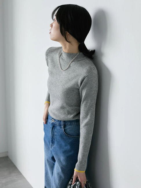 Samansa Mos2 blue「【Hug knit】リブハイネックプルオーバー」|ニット・セーター|